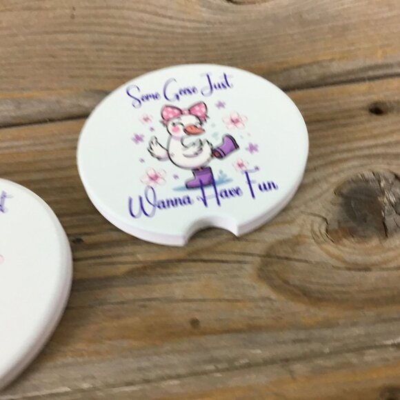 Some Geese Just Wanna Have Fun - Set of 2 Sandstone Car Coasters - Picture 4 of 7